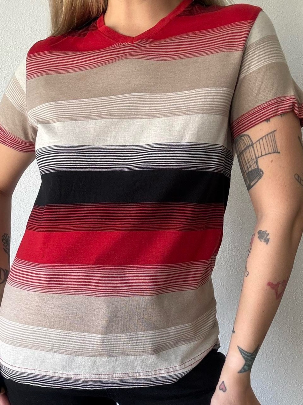 Short sleeve retro stripes vintage tshirt